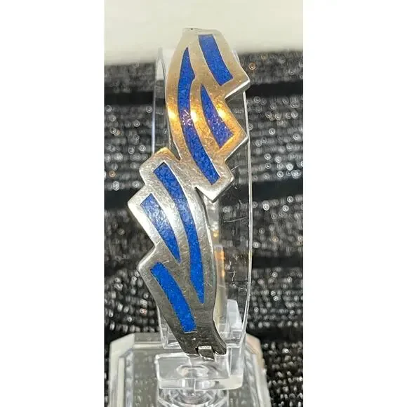 Taxco 925 Sterling Silver Lapis Inlay 7" Bracelet - Picture 2 of 13